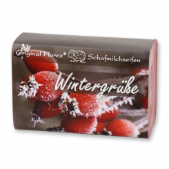 Schafmilchseife eckig 100g "Wintergrüße", Granatapfel 