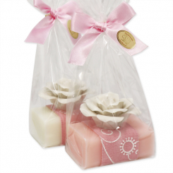 Sheep milk soap 100g decorated with a rose in a cellophane, Classic/peony 