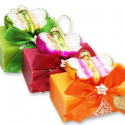 Schafmilchseife eckig 100g dekoriert mit Schmetterling, sortiert 