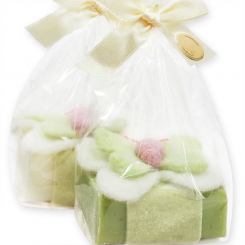 Schafmilchseife eckig 100g dekoriert mit Schmetterling in Cello, Classic/Eisenkraut 