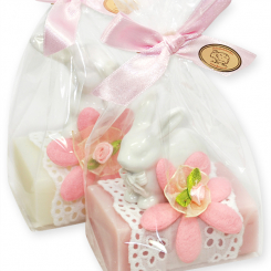 Sheep milk soap 100g, decorated with a rabbit in a cellophane, Classic/magnolia 
