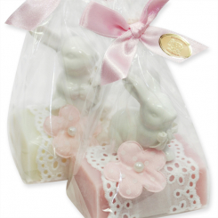 Sheep milk soap 100g decorated with a white rabbit in a cellophane, Classic/magnolia 