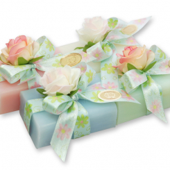 Schafmilchseife eckig 100g dekoriert mit Blume, sortiert 