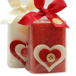 Sheep milk soap 100g, decorated with a felt heart in a cellophane, Classic/rose with petals 