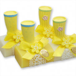 Schafmilchseife eckig 100g dekoriert mit Gartenstiefel, Classic/Grapefruit 