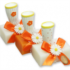 Schafmilchseife eckig 100g dekoriert mit Gartenstiefel, Classic/Propolis 