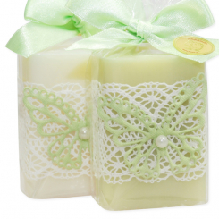Schafmilchseife eckig 100g dekoriert mit Schmetterling in Cello, Classic/Wiesenblume 