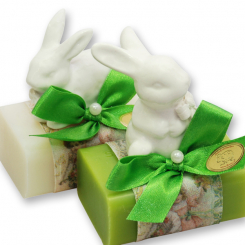 Schafmilchseife eckig 100g dekoriert mit Hase, Classic/Birne 