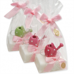 Sheep milk soap 100g decorated with a watering can in a cellophane, Gardenia 