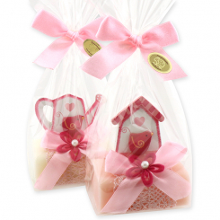 Sheep milk soap 100g decorated with wooden motives in a cellophane, Classic/peony 