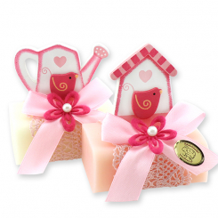 Sheep milk soap 100g decorated with wooden motives, Classic/peony 