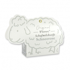 Schafmilchseife eckig 100g in der Schäfchen-Schachtel, Schneerose 
