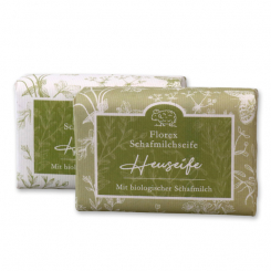 Schafmilchseife eckig 100g "Florentine" im gerillten Papier, Heuseife 