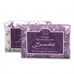 Schafmilchseife eckig 100g "Florentine" im gerillten Papier, Lavendel 