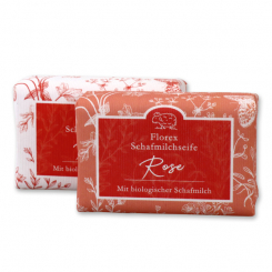 Schafmilchseife eckig 100g "Florentine" im gerillten Papier, Rose 