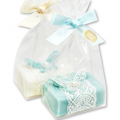 Schafmilchseife eckig 100g dekoriert mit Schmetterling in Cello, Classic/Salz 