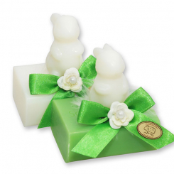 Schafmilchseife eckig 100g dekoriert mit Seife Hase Langohr 23g, Classic/Birne 