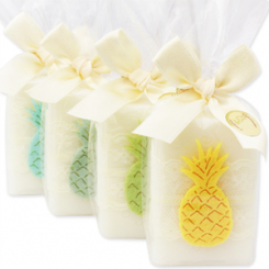 Schafmilchseife eckig 100g dekoriert mit Ananas in Cello, Classic 