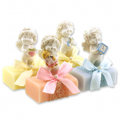 Schafmilchseife eckig 100g dekoriert mit Engel-Igor, sortiert 