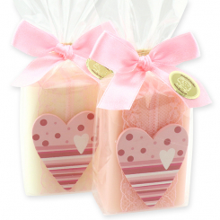 Sheep milk soap 100g decorated with a heart in a cellophane, Classic/peony 