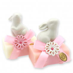 Sheep milk soap 100g decorated with a rabbit, Classic/peony 