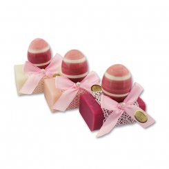 Sheep milk soap 100g decorated with an egg, Classic/peony/mallow 