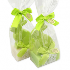 Sheep milk soap 100g decorated with a rabbit in a cellophane, Classic/lime blossom 