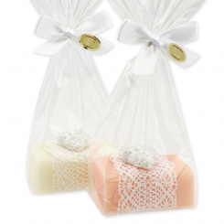 Sheep milk soap 100g decorated with a heart in a cellophane, Classic/Peony 
