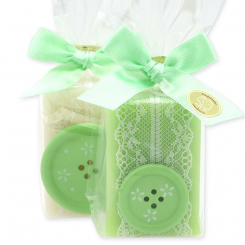 Sheep milk soap 100g decorated with a button in a cellophane, Classic/lime blossom 