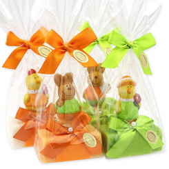 Schafmilchseife eckig 100g dekoriert mit Hase/Küken in Cello, sortiert 