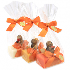 Schafmilchseife eckig 100g dekoriert mit Igel in Cello, sortiert 