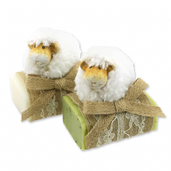 Schafmilchseife eckig 100g dekoriert mit Schaf, Classic/Eisenkraut 