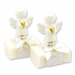 Schafmilchseife eckig 100g dekoriert mit Schutzengel mit Herz, Classic/Schneerose 