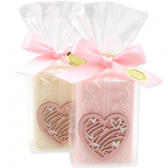 Schafmilchseife eckig 100g dekoriert mit Herz in Cello, Classic/Jasmin 