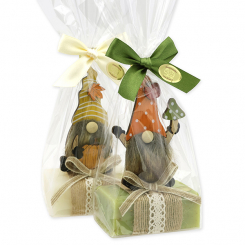 Sheep milk soap 100g decorated with a gnome in cellophane, Classic/Verbena 