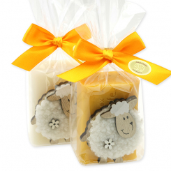 Schafmilchseife eckig 100g dekoriert mit Schaf in Cello, Classic/Ringelblume 