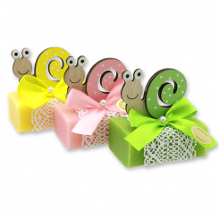 Schafmilchseife eckig 100g dekoriert mit Schnecke, sortiert 