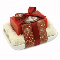 Sheep milk soap 150g on soap dish "Vintage motif 182", Pomegranate 