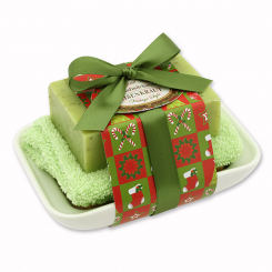 Sheep milk soap 150g on soap dish "Vintage motif 86", Verbena 