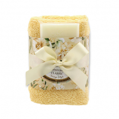 Sheep milk soap 35g and towel 30x30cm light orange "Vintage motif 201", Classic 