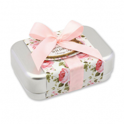 Sheep milk soap square 100g in a can "Vintage motif 205", Wild rose with petals 