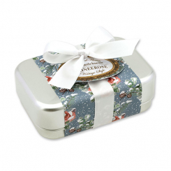 Sheep milk soap square 100g in a can "Vintage motif 211", Christmas rose white 