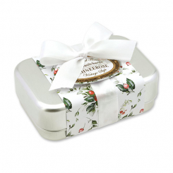 Sheep milk soap square 100g in a can "Vintage motif 218", Christmas rose white 