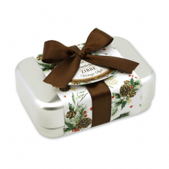 Sheep milk soap square 100g in a can "Vintage motif 224", Swiss pine 