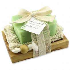 Cold-stirred sheep milk soap 150g packed in a soap holder "In der Natur...", Aloe Vera 