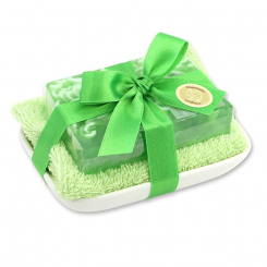 Handmade glycerin soap 90g in cello on a soap dish, Lily of the valley 