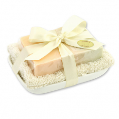 Handmade glycerin soap 90g in cello on a soap dish, Tulip 