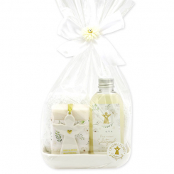Care set 4 pieces decorated with guardian angel with heart in a cellophane bag, Classic/Christmas rose white 