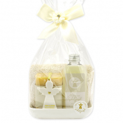 Care set 4 pieces decorated with guardian angel with heart in a cellophane bag, Classic/Swiss pine 