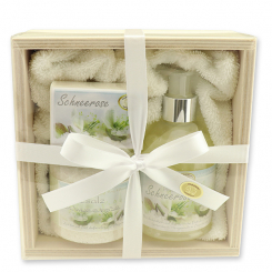 Wooden box set big 5 pieces, Christmas rose white 
